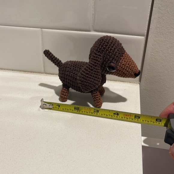 Handcrafted Dachshund Decor Amigurui Crochet Figure Dog Puppy Chocolate Brown - Picture 9 of 10